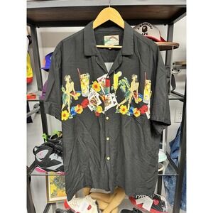 Vintage Paradise Found Hawaiian Hula Girls Blackjack Polo Shirt Size XL